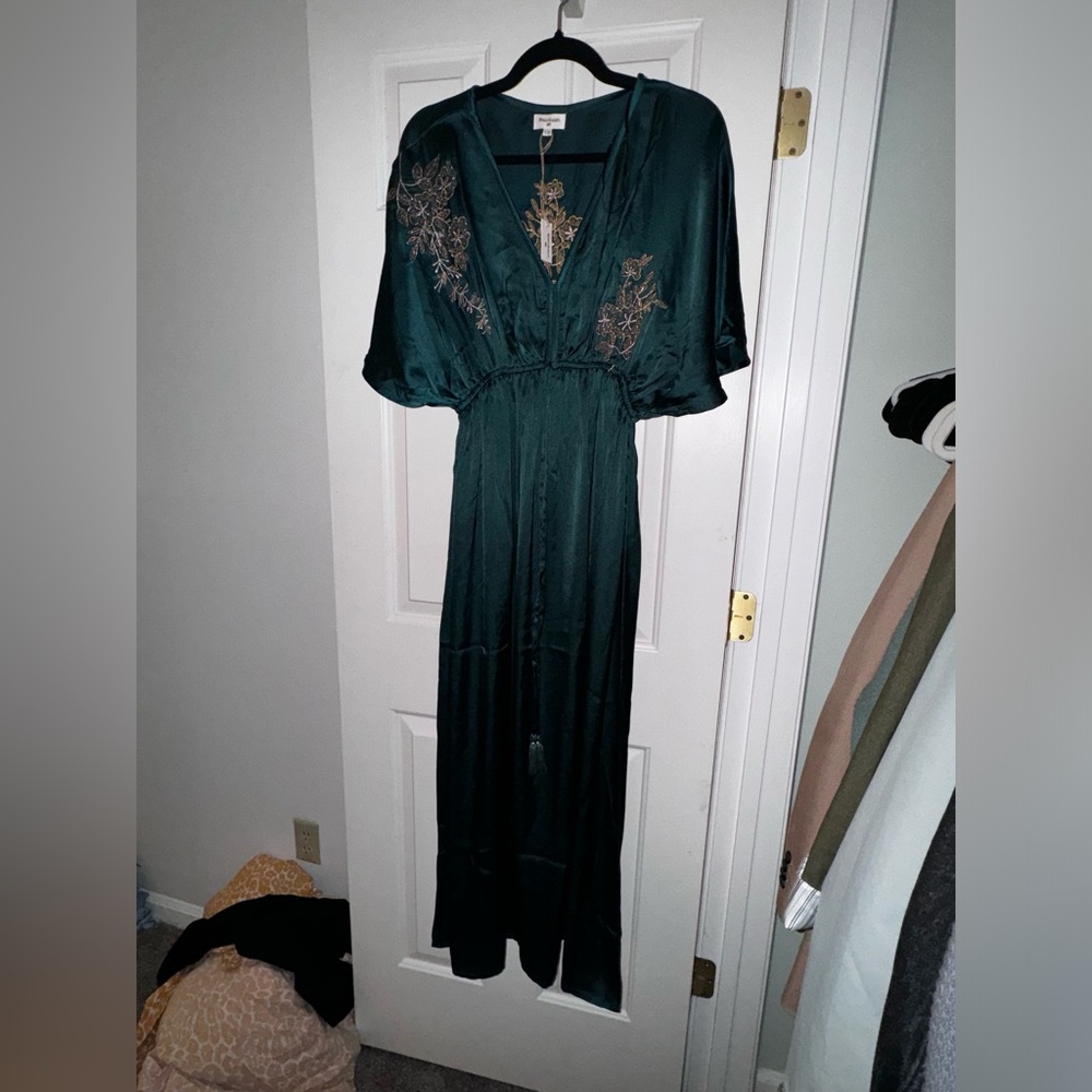 Green satin dress